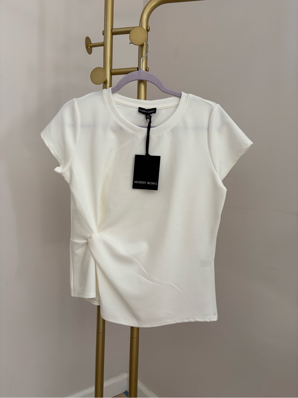 Women's White Twist-Detail Short Sleeve Top